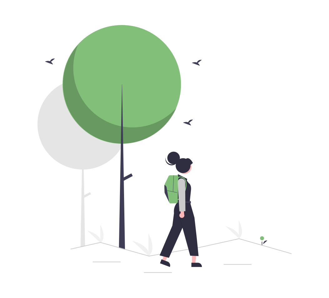 girl walking towards woods